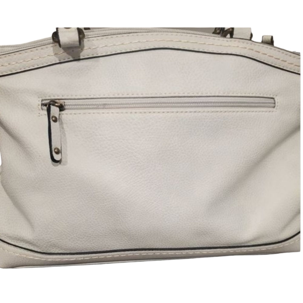 Born Concept Large Shoulder Tote Hobo Bag White Vegan Leather 3 Compartment - Picture 10 of 10